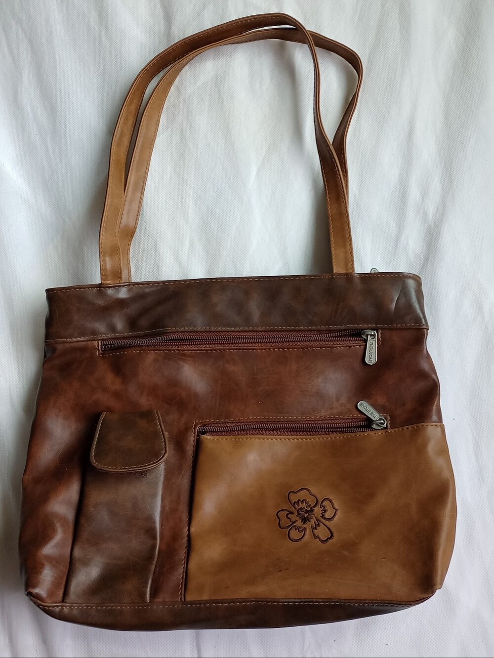 Two-Tone Brown Leather Laptop Tote Bag for Men